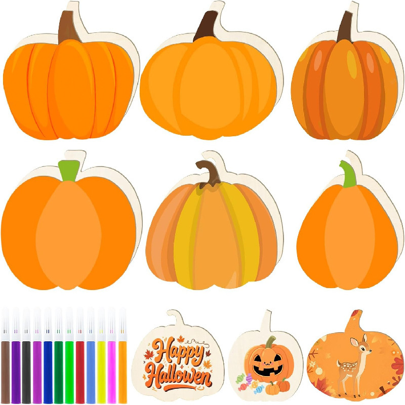 12 Pieces Unfinished Thanksgiving Wooden Pumpkin Autumn Handicrafts Family Seasonal Art Projects Decorative