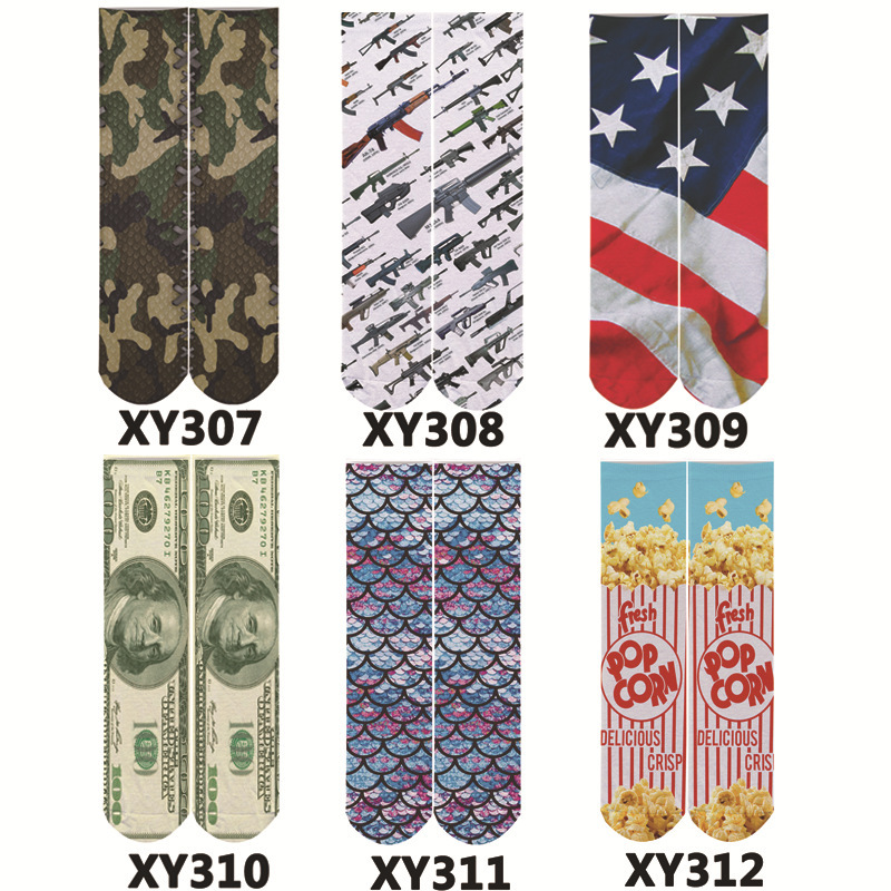 Digital Printed Socks, 3D Printed Socks, Sublimation Printed Socks, European and American Printed Socks, Cross-Border Supply