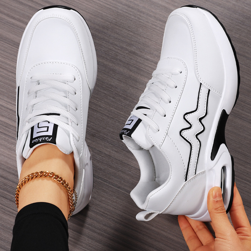 Cross-Border Wholesale of New Large-Size Leather Dad Shoes for Women, Breathable and Versatile, Thick-Soled Height-Increasing Sports Casual Shoes with Air Cushion
