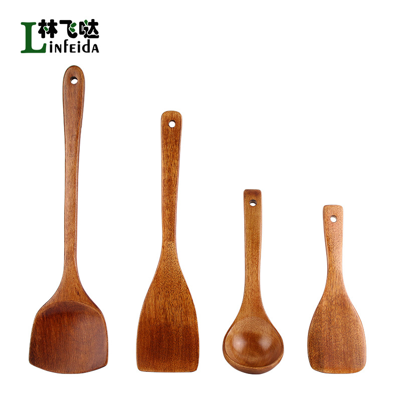 Long-handled wooden spatula, wok shovel, large lacquer color spatula spoon, non-stick pan rice spoon, frying spatula, soup spoon, curved spoon