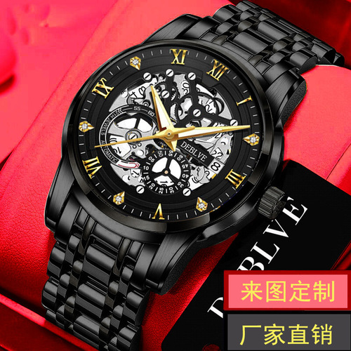 New Fashionable Hollow Imitation Mechanical Hand Watch Non-Clockwork Mechanical Calendar Luminous Men's Solid Band