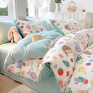 AB cotton milk velvet quilt cover single piece winter fleece-lined coral peas velvet winter thickened quilt cover 150x200