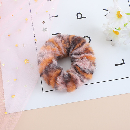 Cute fuzzy twin-tail hair tie in Korean style, Japanese-inspired minimalist soft girl student faux rabbit fur leopard print hairband