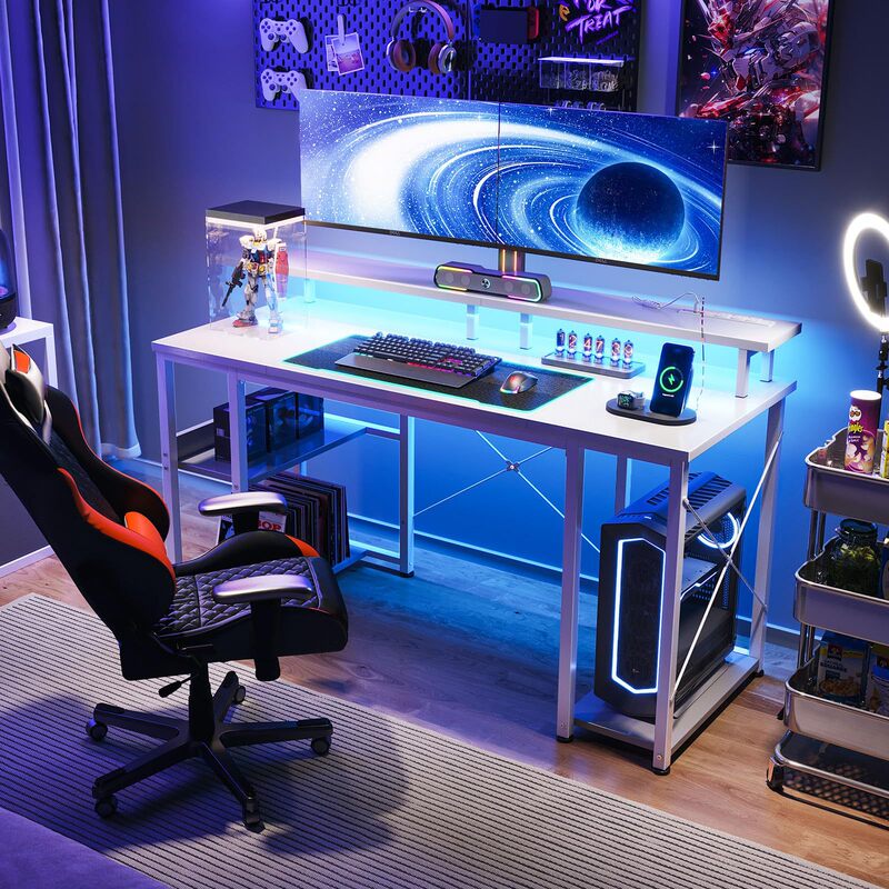 Foreign Trade Custom Computer Desk 48inch Gaming Desk with Led Light Computer Screen Elevated Home Office Desk