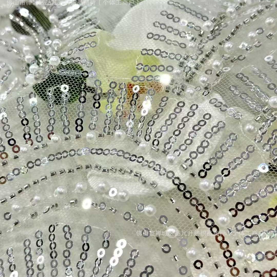 Tejido de sequillas de perlas Mejor calidad Cuentas sequillas Lace Tejido de vestido de boda de alta definición