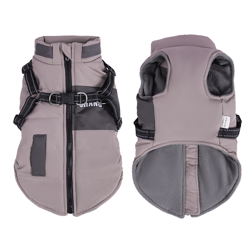 Winter New Dog Leash, Pet Cotton Coat, Thickened Waterproof Windproof Jacket With Pockets For Small Dogs_voghion.com