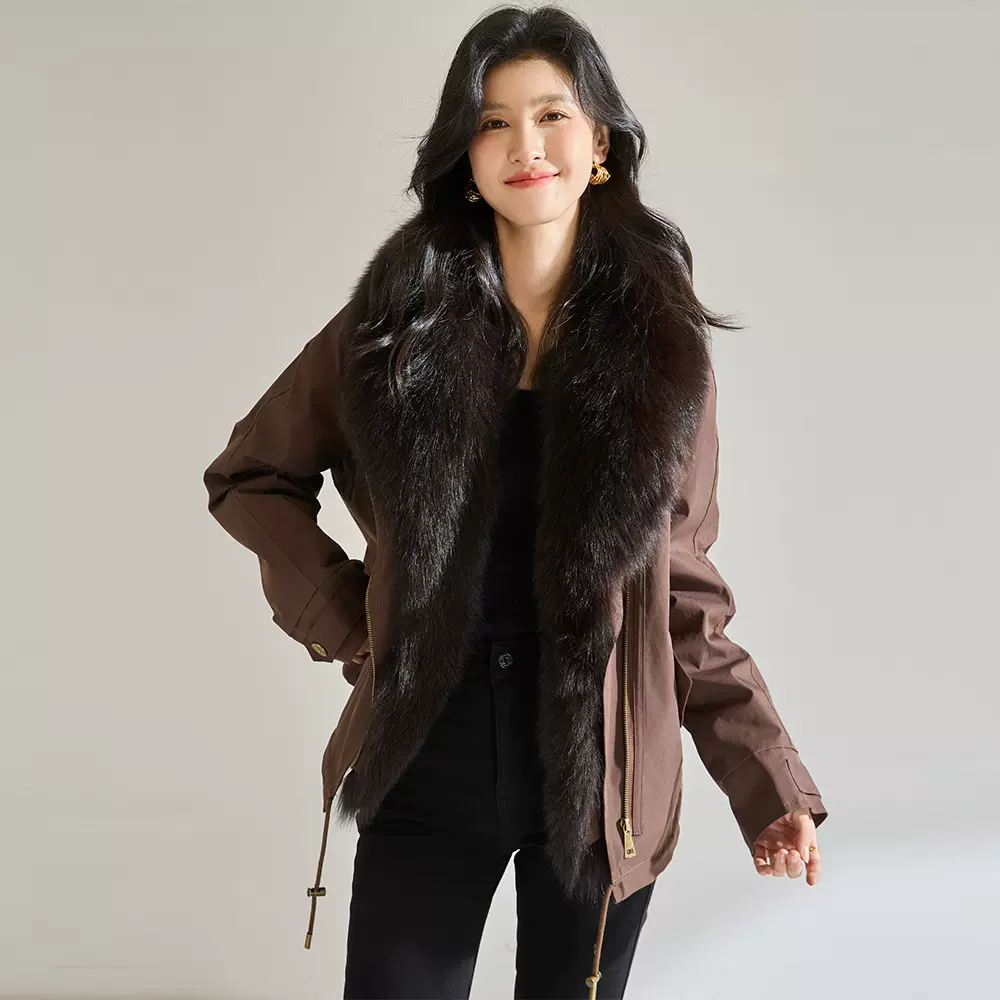 25冬季【轻奢大狐狸毛领鹅绒服】防风防泼水短款羽绒服外套29034