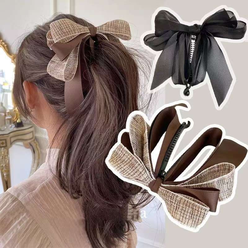 Cross-Border French Style Hairpin, Elegant Ponytail Banana Clip, Black and White Square Scarf Hairpin, New Headwear for Women