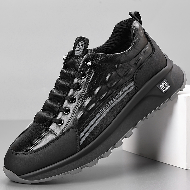 2026 New Winter Casual Popular Shoes Leather Sports Shoes Men's Shoes Single Shoes Slip-On Shoes Dad Shoes Crocodile Pattern