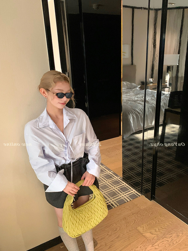 区区欧阳翻领系带衬衫女秋季新款设计感小众复古衬衣宽松长袖上衣|undefined