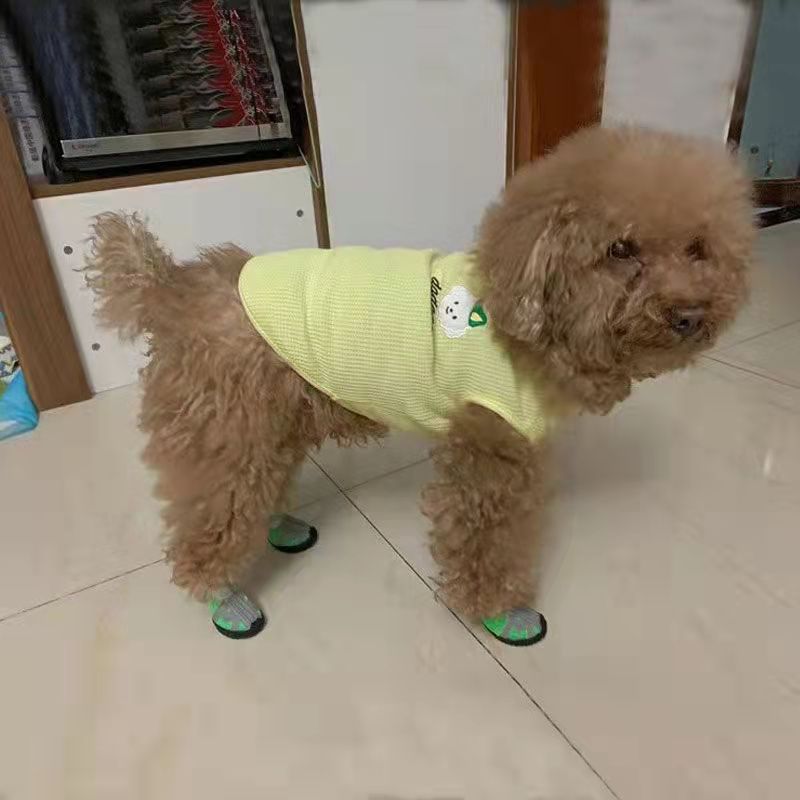 Dewangxing cachorro transpirable de malla oso de peluche zapatos para mascotas Botas de lluvia para perros pequeños zapatos para perros Conjunto de 4