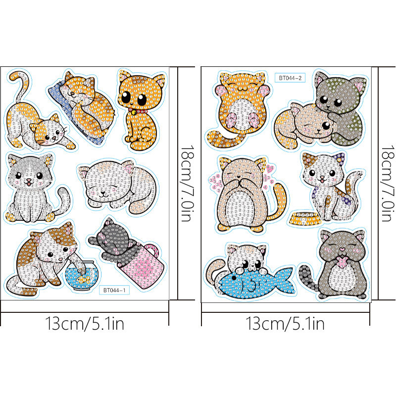La pintura de diamantes de gato de dibujos animados más vendida, pegatinas de pared gratis, pegatinas de diamantes redondos hechas a mano para niños, pegatinas, decoración al por mayor