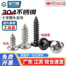 304不锈钢圆头自攻螺丝钉盘头十字木螺钉PA尖尾大头自攻钉M3M4M5
