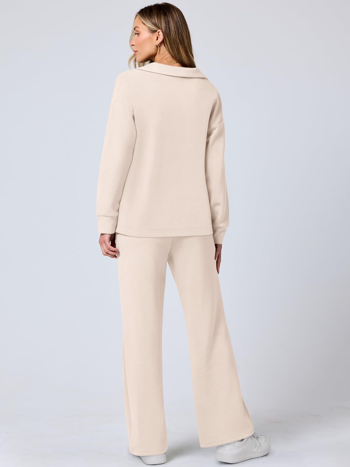 Women's Tracksuit Sports Suit V-neck Long-sleeved Pullover Top And Drawstring Straight-leg Trousers Casual Solid Trousers Set