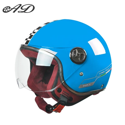 Retro Half Helmet, Motosiklet kaskı (dəbilqə) - 3c-certification-blue-flag-high-definition-short-mirror-thickened-suede-velvet-new-national-standard-class-a
