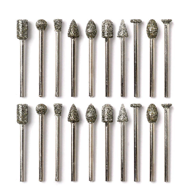 Алмазная шлифовальная головка 20PC Алмазная шлифовальная игла шлифовальная палка нефритовая гравировка шлифовальный инструмент для электрического шлифования