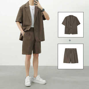 Summer Short-Sleeved Ice Silk Suit Suit for Men 2025 Summer Loose Color Thin Suit Jacket Shorts Two-Piece Set