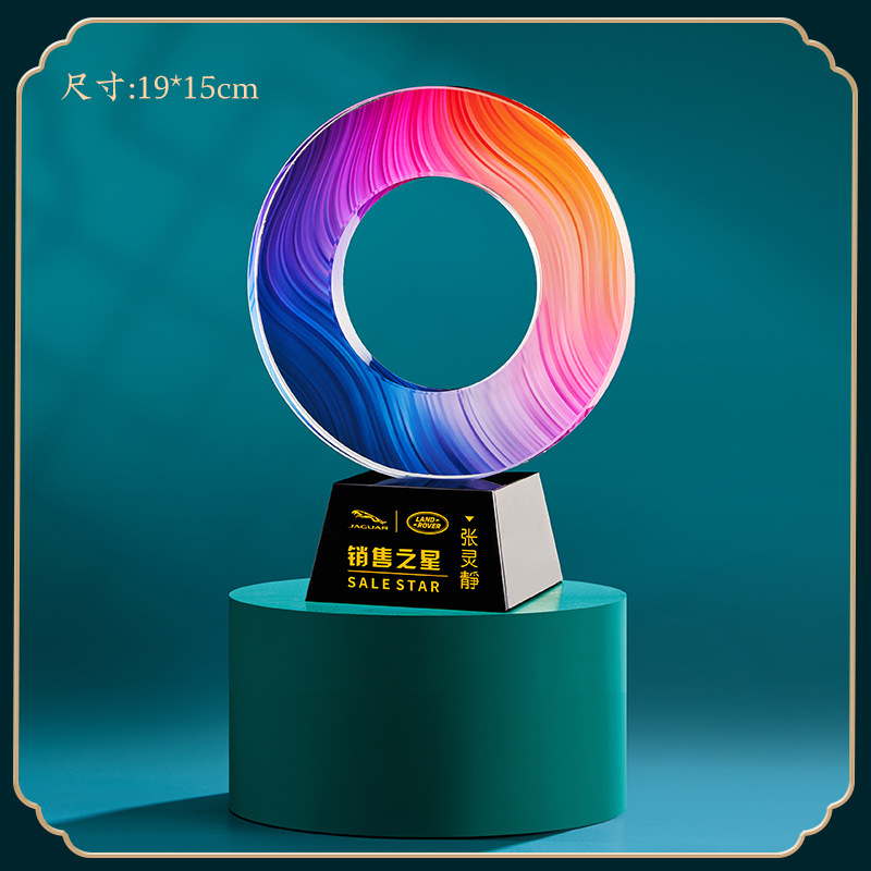 Dragon Year nuevo trofeo de cristal creativo grabado impresión en color estrella de pentagrama pulgar premio personal trofeo de resina metálica