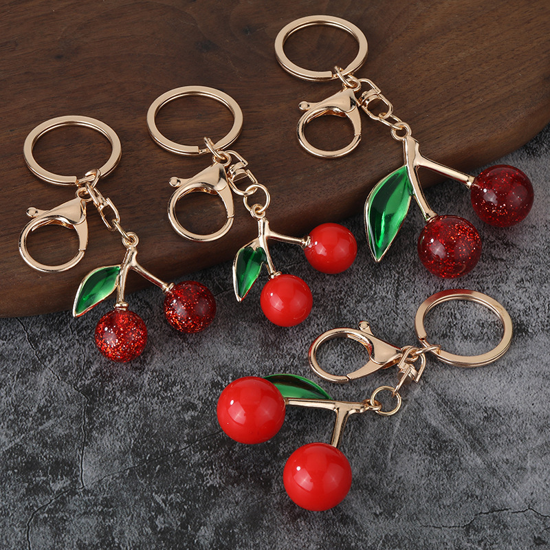 Aliexpress Cross-Border Best-Selling Simple and High-End Cherry Keychain Ins Style Fashion Commuter Bag Pendant Accessories
