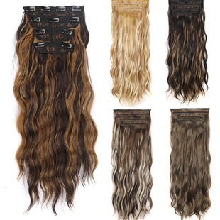 Foreign trade wig women's long curly hair wig clip hair four-piece set chemical fiber hair patch water ripple curly hair reissue