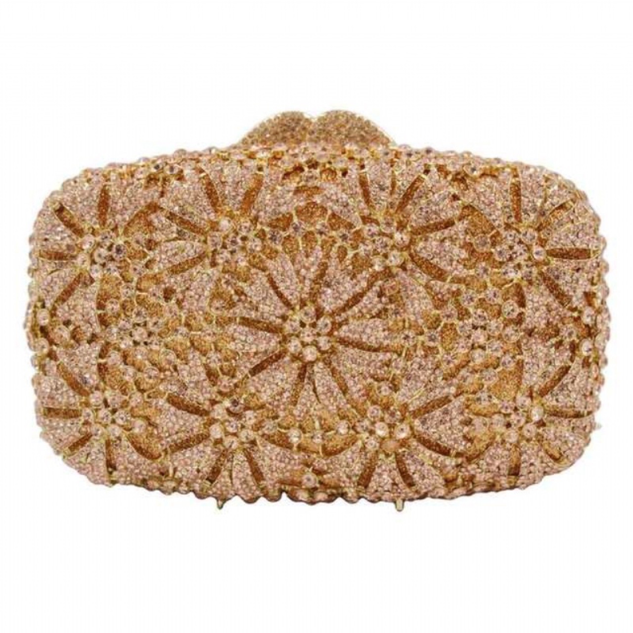 Túi clutch nữ đính kim cương hoa văn bồ công anh chạm rỗng dự tiệc — Vàng kim AB chi tiết 8