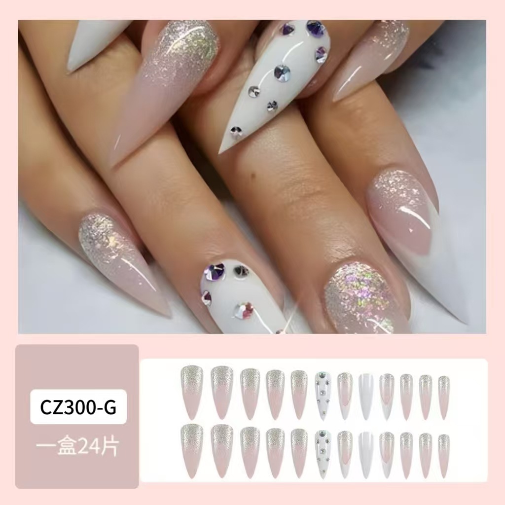 El Comercio exterior caliente nuevo blanco francés esmalte de uñas brillo pila diamante falso uñas parche prensa en las uñas image 8