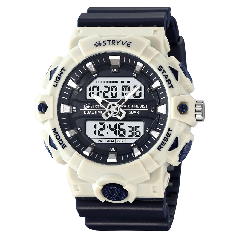 STRYVE hombres de moda impermeable reloj deportivo doble luminoso electrónico multifunción estudiante reloj de sincronización 8028