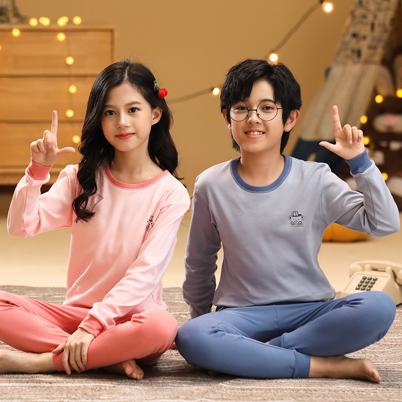 Children's Autumn Clothes and Long Trousers Set, Pure Cotton Pajamas, Medium and Large Kidsren's Thermal Intimates Set, Pure Cotton Home Clothes, Autumn and Winter Styles