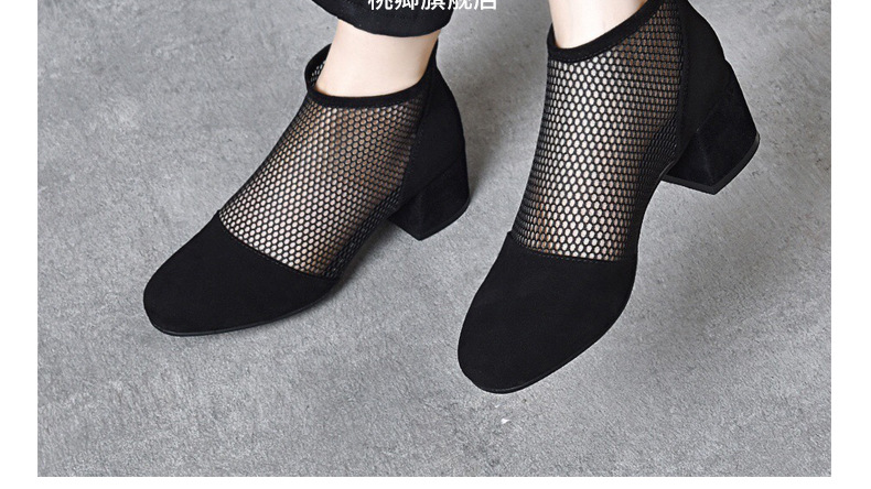 Sandal cao cổ nữ da thật mũi tròn gót dày 2.5 cm kiểu La Mã khoét lỗ lưới thoáng khí — Chiều cao gót 2.5 cm chi tiết 2