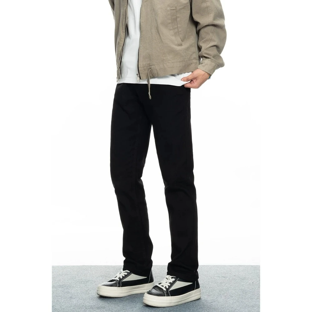 Monster Lab 101 Обычная версия Классические черные эластичные джинсы Прямой Микроконус тонкие дикие длинные брюки