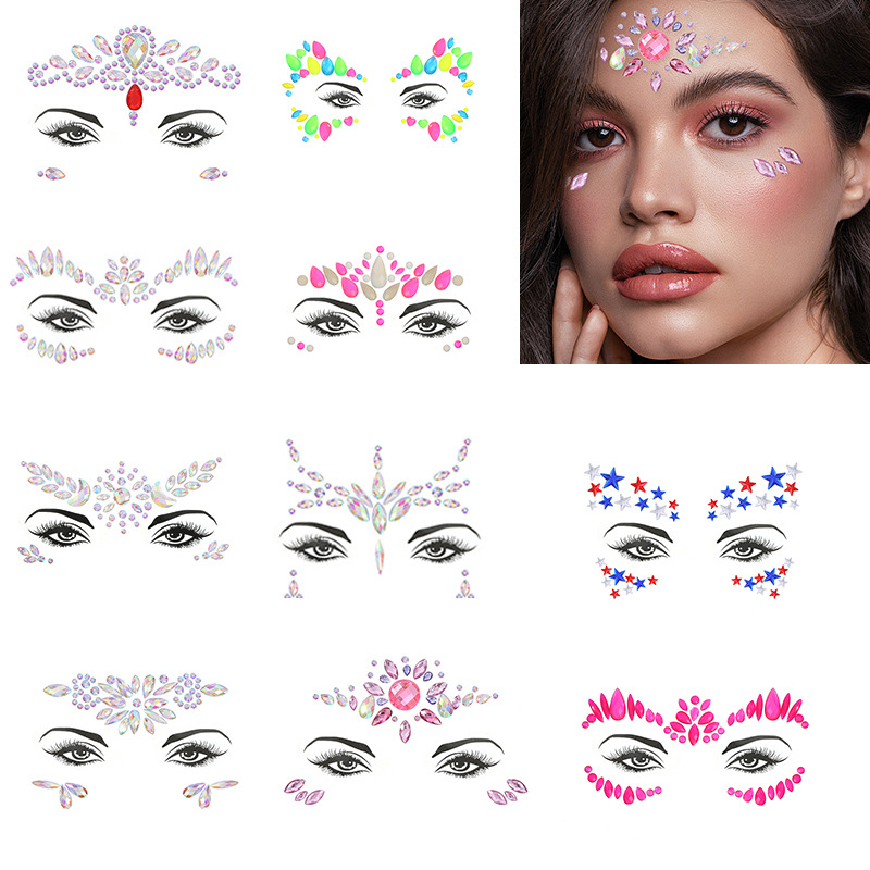欧美时尚彩妆化妆舞会纹身贴diy脸饰脸部钻贴亚克力钻水钻脸贴