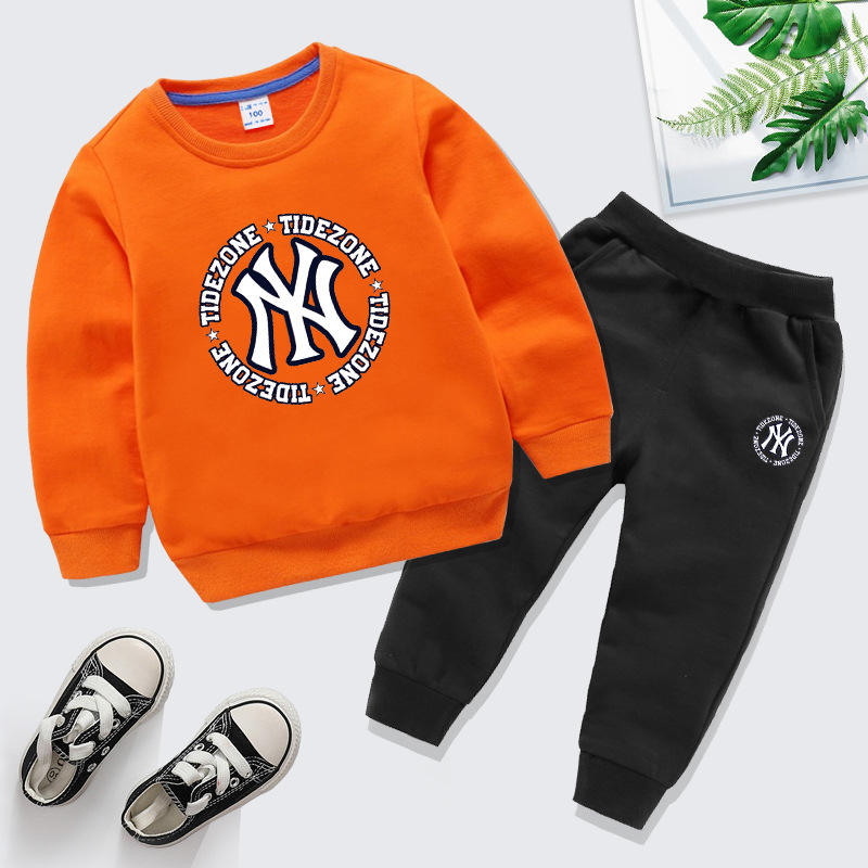 橙色上黑下NY卫衣套装