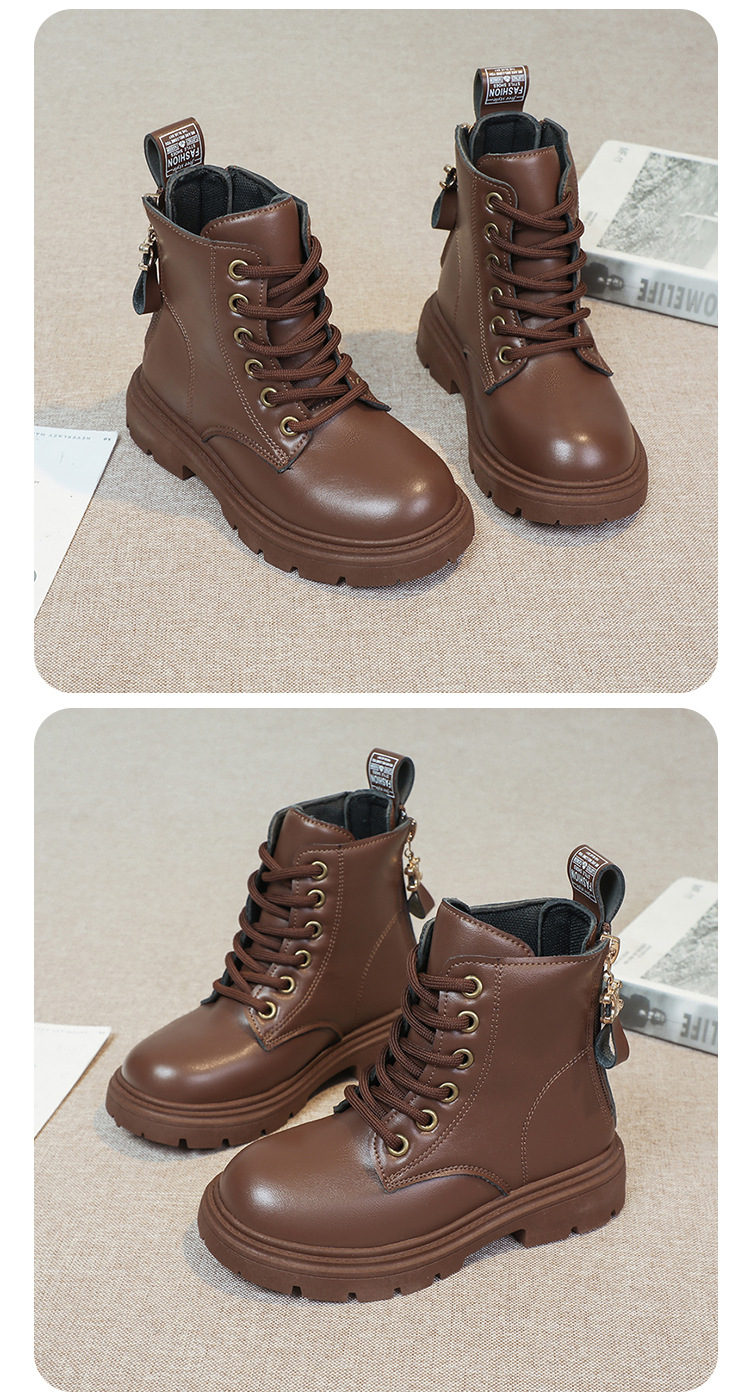 2024 Autumn/Winter New Children's Martin Single Boys' Velvet Short Warm Girls' Soft Bottom Leather Boots_voghion.com