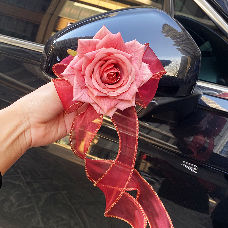 Carros de boda flor de cinta de color boda flor de mano decoración del equipo de espejo retrovisor diseño de carros de boda pegatinas suministros de boda