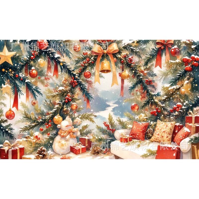 2025 新しいクリスマス背景布サンタクロース雪だるま油絵スタイルバナーホリデーパーティー装飾雰囲気|undefined