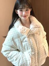 韩系设计波点棉服毛领冬季甜美新款加厚宽松棉袄外套面包短款棉服