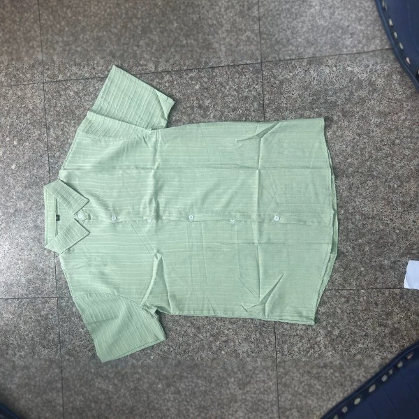 Cross-Border Hot-Selling Amazon Aliexpress Men's Cotton-Linen Striped Jacquard Casual Loose Short-Sleeve Shirt Loose Fit