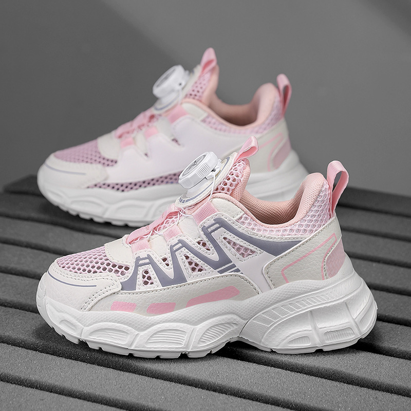 Calzado deportivo para niños nuevo estilo transpirable niña verano niños perilla malla simple zapatos de malla niña zapatos blancos zapatos deportivos