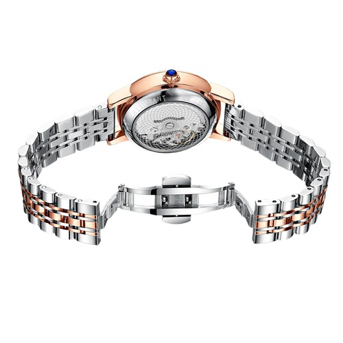 Dawn Women's Watch Sweeping Second Movement Mechanical Hollow Transparent Bottom Cover Live Diamond Calendar Steel Band Quartz Watch