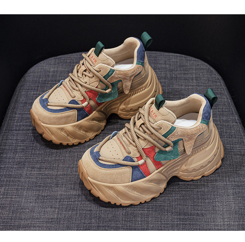 Giày sneaker nữ đế dày phong cách retro mùa thu 2025, tăng chiều cao — M2955 màu đen, M2955 Kaki chi tiết 23