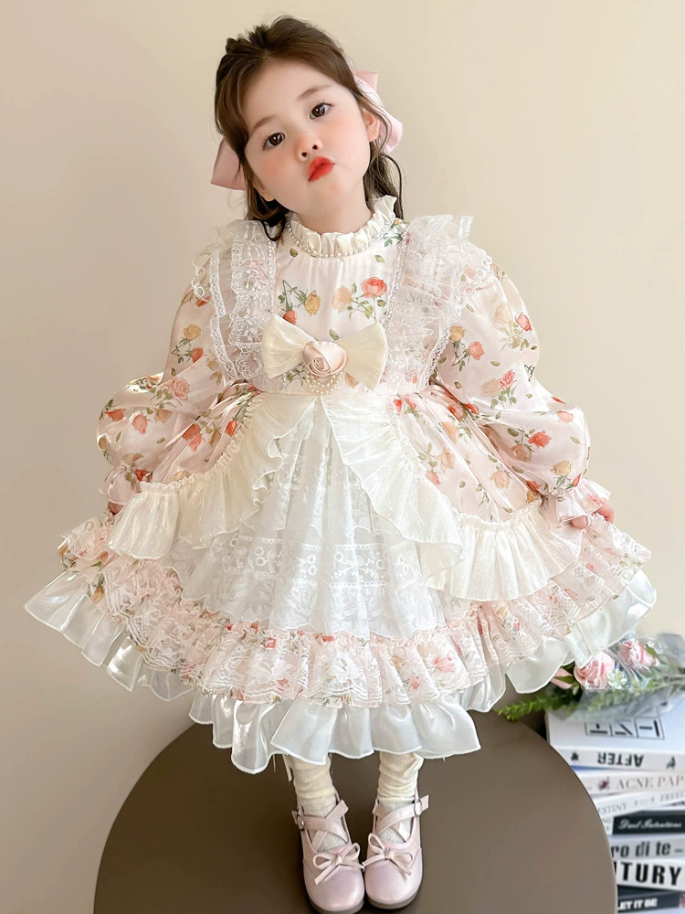 Маленький костюм принцессы, весеннее платье, детская юбка, стильLolita, цветочный, французский стиль