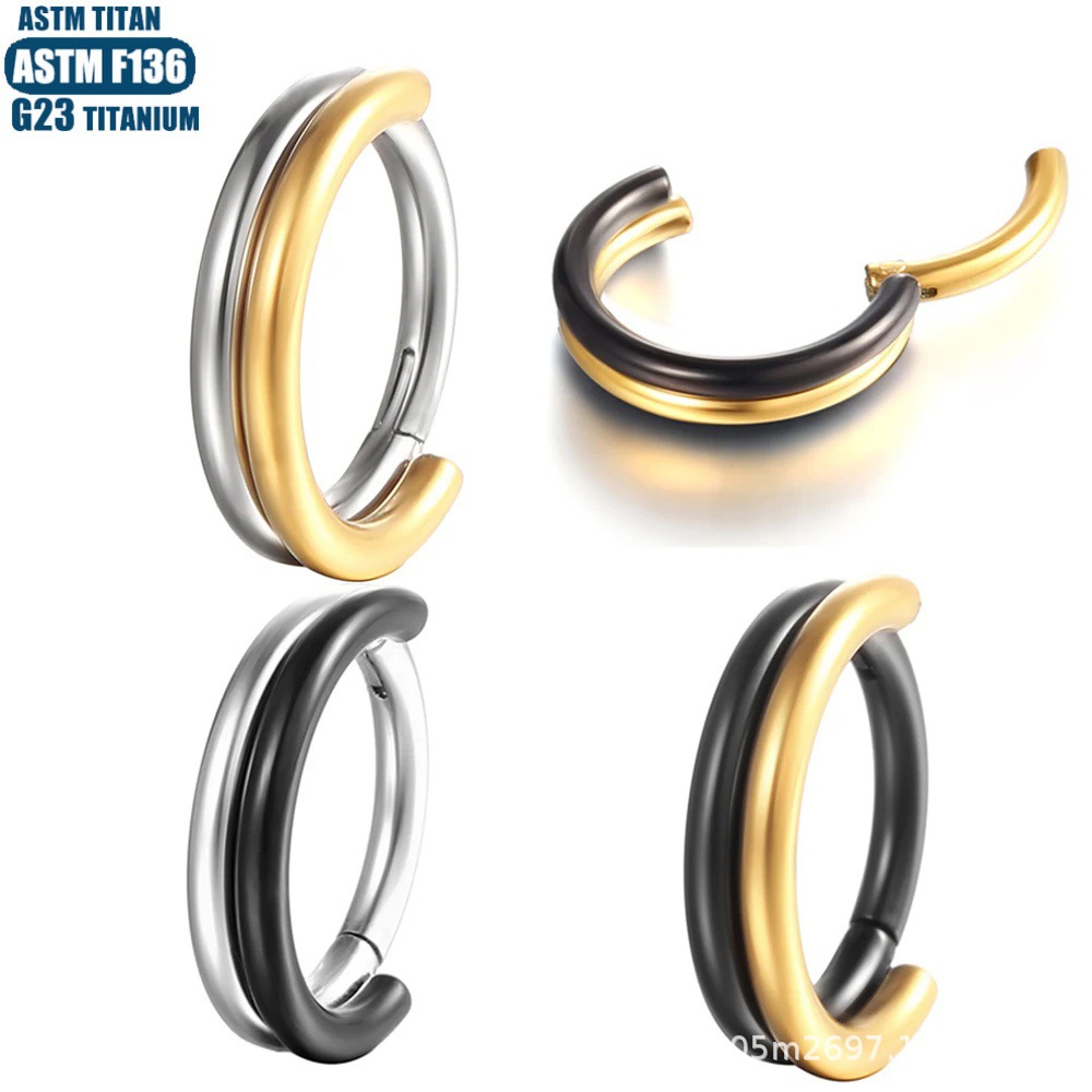 G23 Titanium Hinge Nose Ring Nasal Septum Double Color PVD Seamless Ring Diaphragm Earrings Pierced Jewelry Nose Stud detail image 8