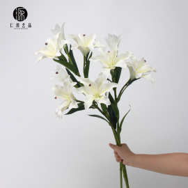 工厂直销 仿真百合花3头单枝假花香水百合 家居装饰花材婚庆插花