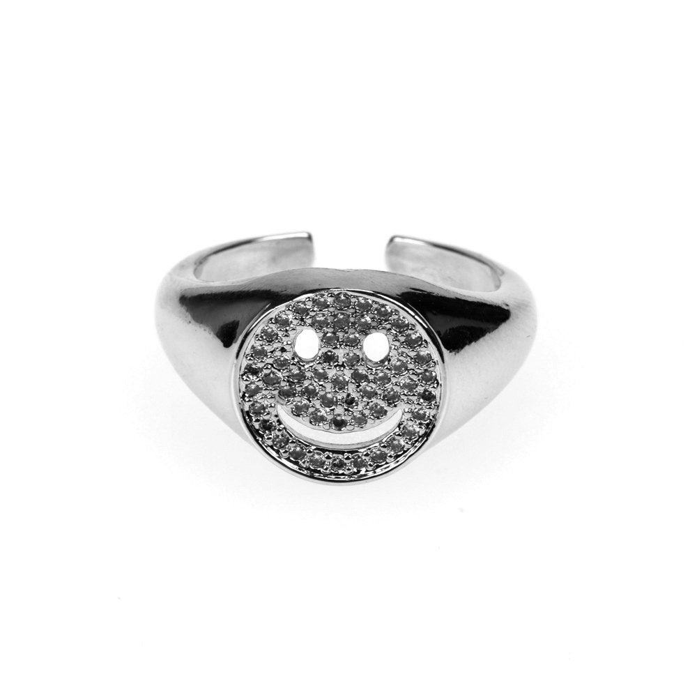 Anillo Ajustable Abierto De Micro Diamante Con Cara Sonriente En Forma De C Simple display picture 6