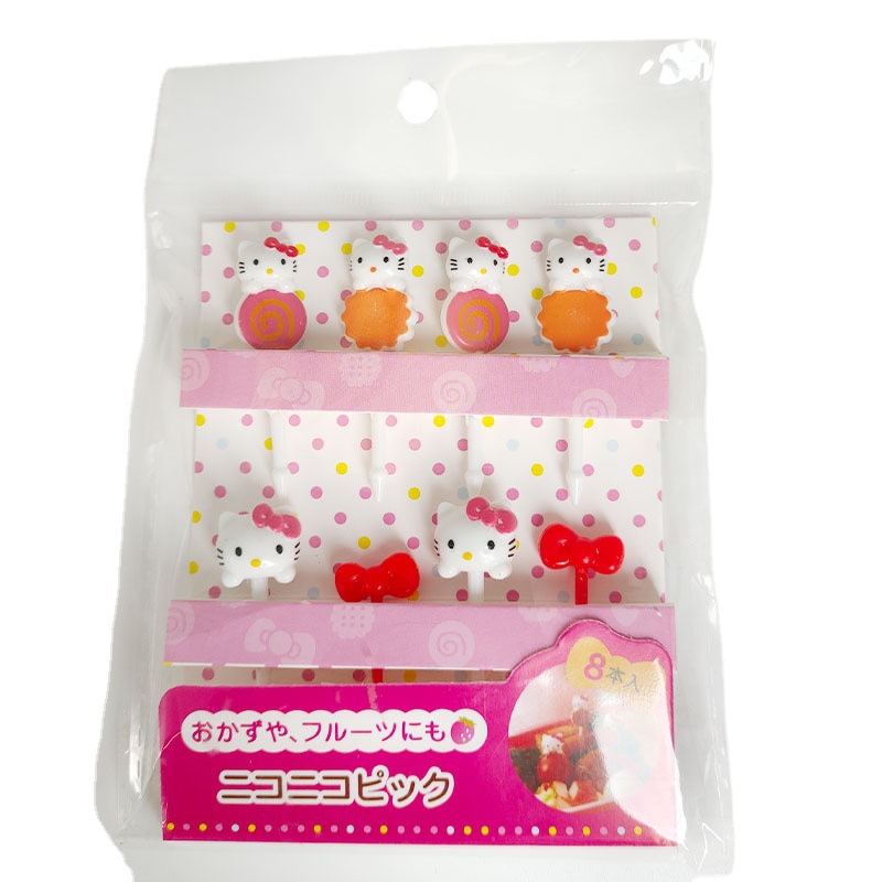 ¡En stock! Estilo japonés sándwich de plástico firma niños lindo Hello Kitty tenedor fruta 8 unidades conjunto
