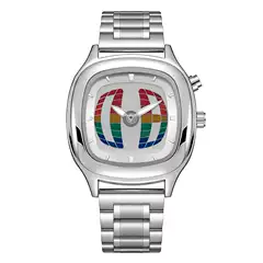 Y2K Digital Rolling Cube Watch for Men, Sports Steel Band Dual Display Niche Vintage Wristwatch