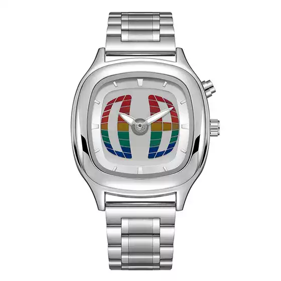 Y2K Digital Rolling Cube Watch for Men, Sports Steel Band Dual Display Niche Vintage Wristwatch