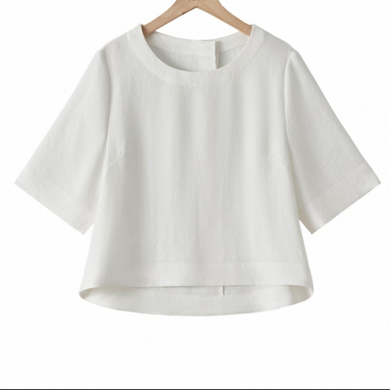 Simple and Elegant Round Neck Short-Sleeved Tops for Women 2026 Summer New Style Stylish Irregular Loose Solid Color Tops