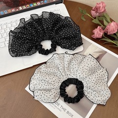 レトロな水玉模様の半円デザインのリボンヘアロープ、ポニーテール、ファットソーセージリング、高級ヘアゴム
