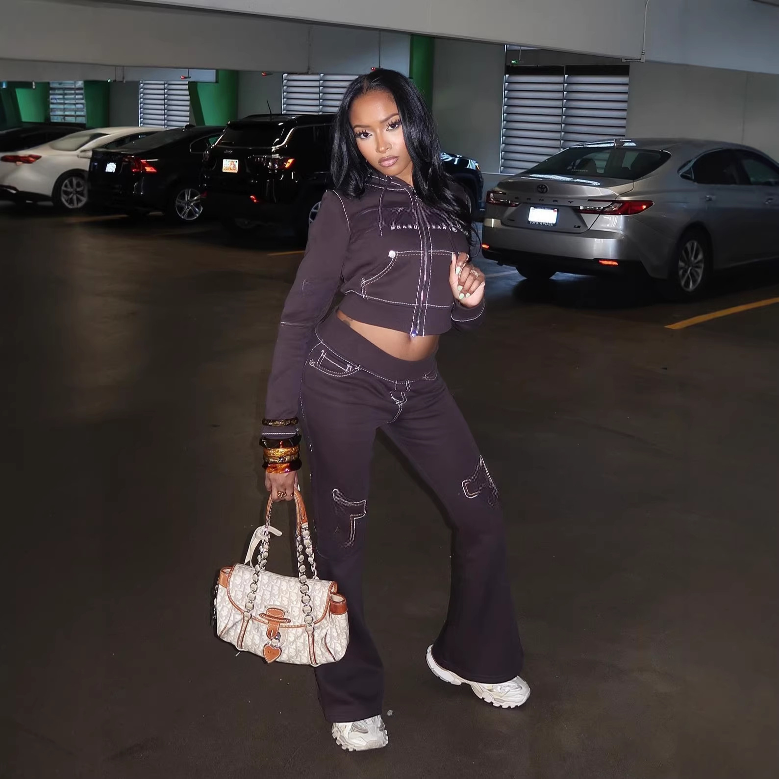 Fc1400 European and American Cross-Border 2025 Autumn Hot Girl Casual Silhouette Embroidery Sports Sweatshirt Fashion Suit Women's Clothing